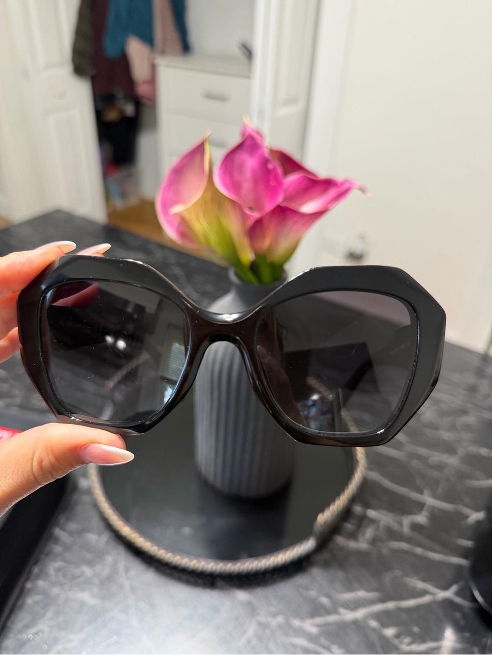 Prada Black Oversized Geometric Sunglasses